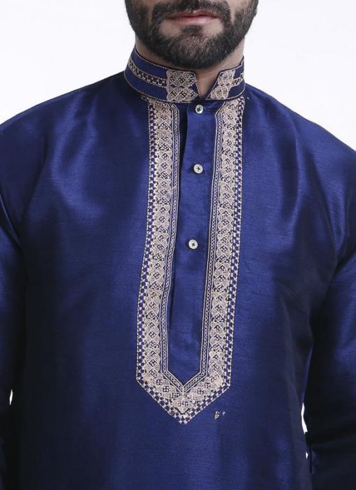 Miraamall Royal Blue Art Silk Mens Wear Designer Readymade Kurta Payjama