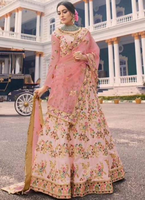 Wonderful Baby Pink Silk Embroidered Work Designer Wedding Lehenga Choli