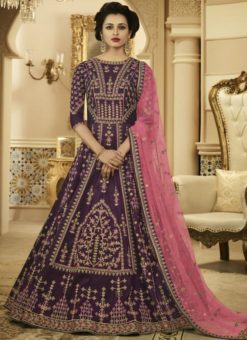 Beautiful Purple Silk Embroidered Work Designer Wedding Anarkali Salwar Kameez