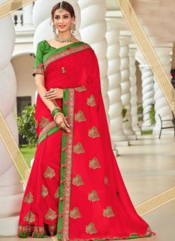 Appealing Red Art Silk Embroidered Work Party Wear Saree