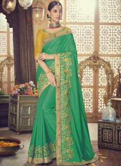Prodigious Green Silk Embroidered Work Designer Party Wear Saree