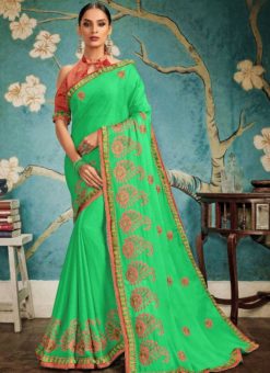 Ravishing Green Art Silk Embroidered Work Party Wear Saree