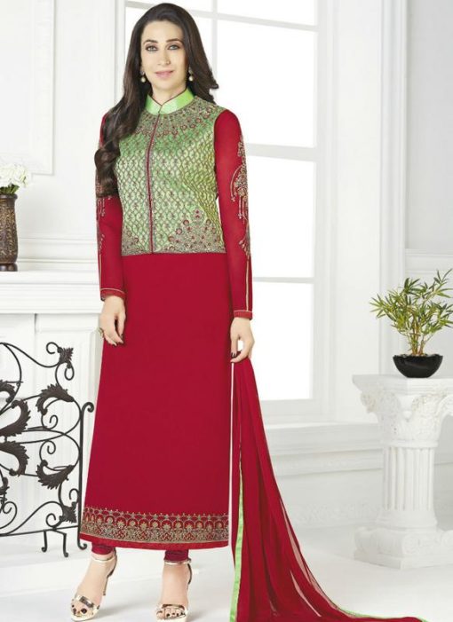 Beautiful Red Georgette Designer Jacket Style Churidar Salwar Kameez