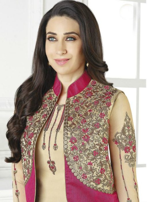 Lovely Cream Georgette Designer Jacket Style Churidar Salwar Kameez
