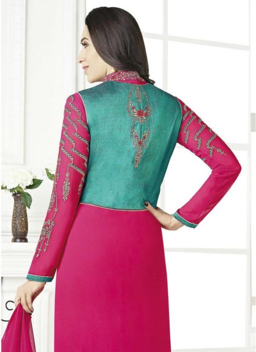 Significant Pink Georgette Designer Jacket Style Churidar Salwar Kameez