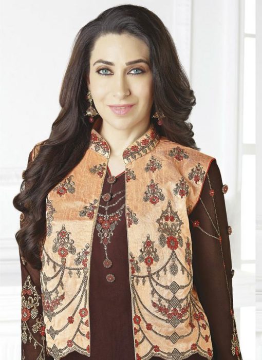 Amazing Brown Georgette Designer Jacket Style Churidar Salwar Kameez