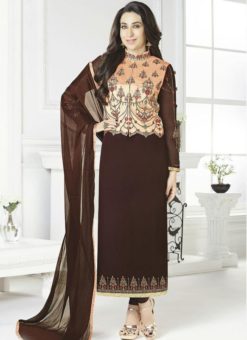 Amazing Brown Georgette Designer Jacket Style Churidar Salwar Kameez