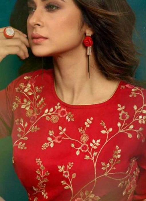Beautiful Red Georgette Embroidered Work Designer Anarkali Salwar Kameez