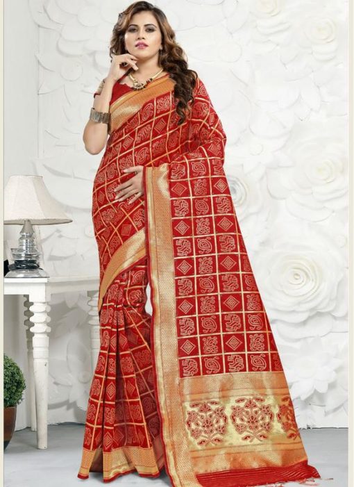Fabulous Red Banarasi Silk Zari Work Wedding Saree