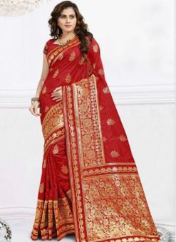 Amazing Red Banarasi Silk Zari Work Wedding Saree