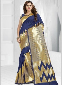 Wonderful Blue Banarasi Silk Zari Wrok Wedding Saree