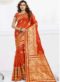 Beautiful Orange Banarasi Silk Zari Work Wedding Saree