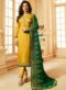 Graceful Green Satin Georgette Designer Churidar Salwar Kameez