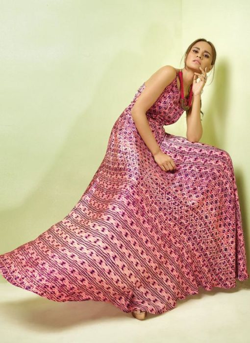 Elegant Pink Satin Georgette Designer Party Wear Gown