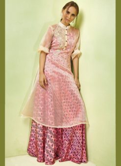 Elegant Pink Satin Georgette Designer Party Wear Gown
