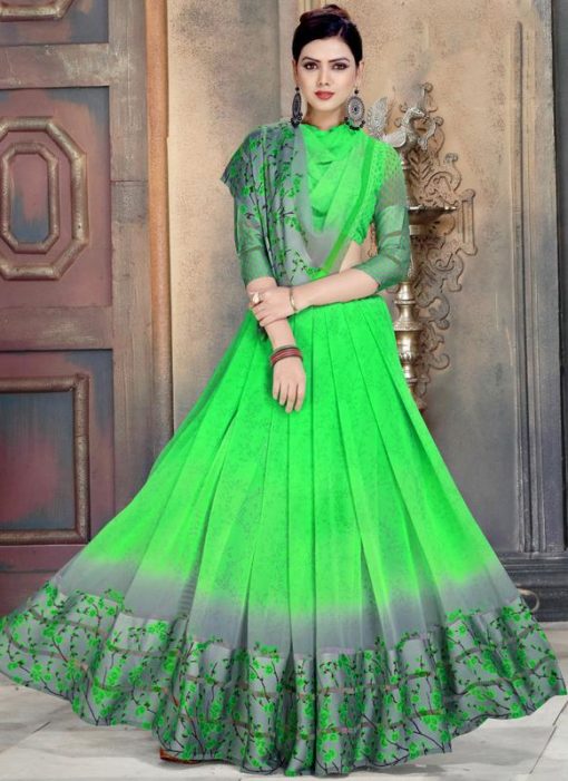 Lovable Green Georgette Printed Casual Wear Saree