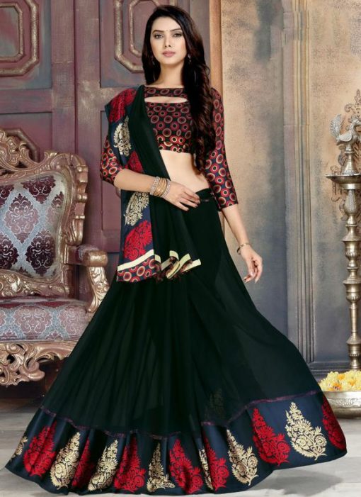 Attractive Black Georgette Printed Casual Wear Saree