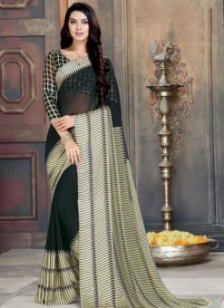 Fetching Black And Cream Georgette Printed Casual Wear Saree