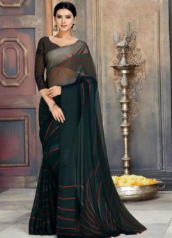 Dazzling Black Georgette Printed Casual Wear Saree