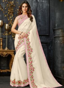 Lovely White Tissue Silk Designer Party Wear Saree