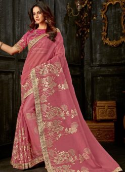 Fantastic Magenta Pink Tissue Silk Designer Party Wear Saree