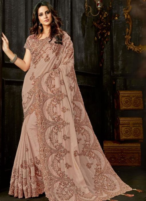Charming Pink Tissue Silk Designer Party Wear Saree