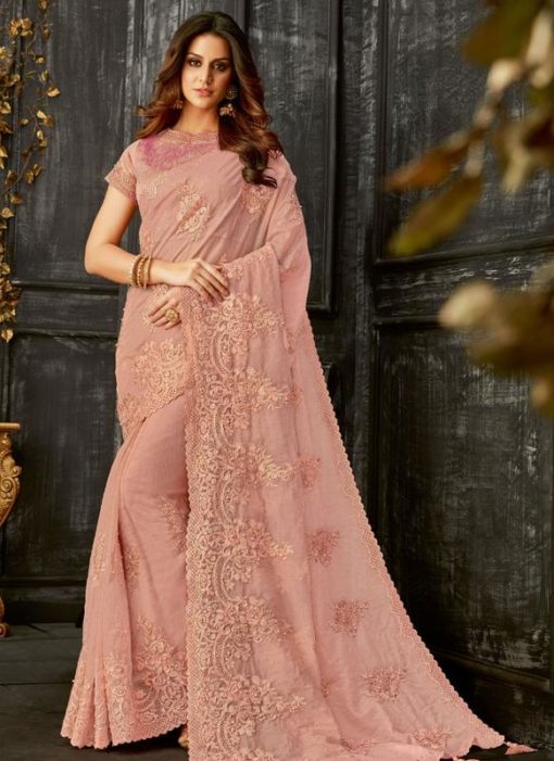 Marvellous Pink Tissue Silk Designer Party Wear Saree
