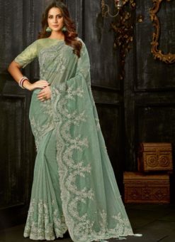 Glorious Green Tissue Silk Designer Party Wear Saree