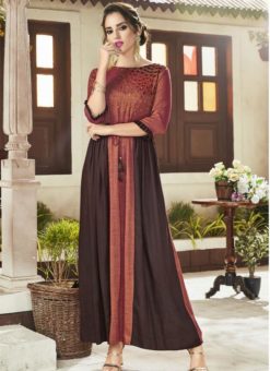 Fetching Rust And Brown Viscose Rayon Embroidered Work Designer Kurti