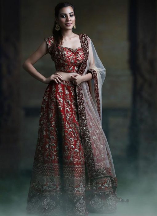 Awesome Red Mulberry Silk Embroidered Work Designer Wedding Lehenga Choli