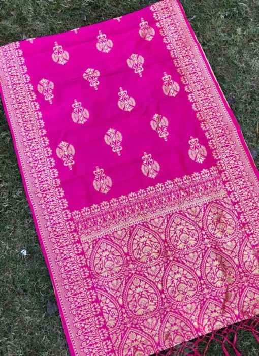 Graceful Pink Jacquard Silk Zari Printed Fancy Dupatta