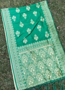 Genius Sea Green Jacquard Silk Zari Printed Fancy Dupatta