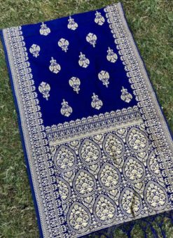 Fabulous Navy Blue Jacquard Silk Zari Printed Fancy Dupatta
