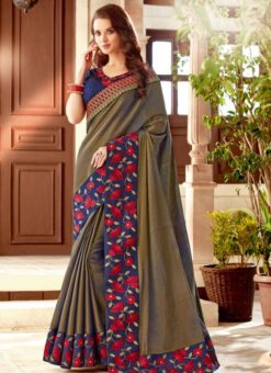 Fabulous Blue And Gold Silk Designer Party Wear Saree