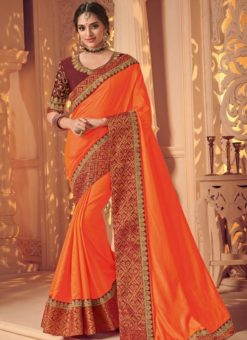 Elegant Orange Silk Party Wear Saree