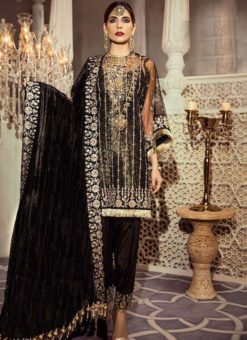 Attractive Black Net And Georgette Embroidered Work Designer Salwar Kameez