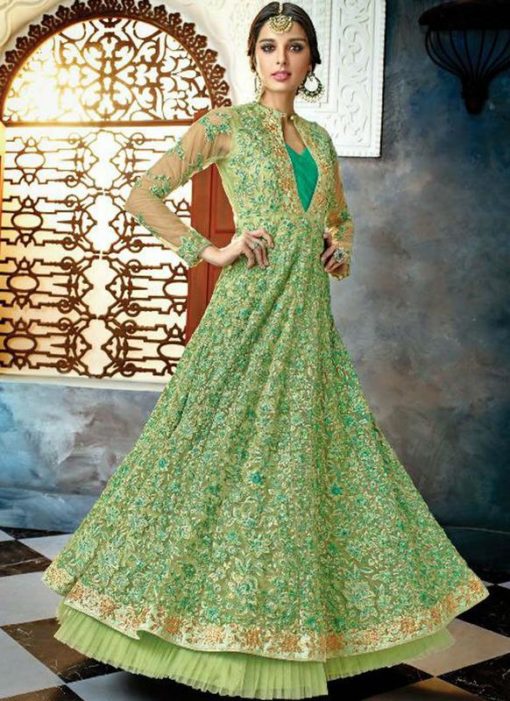 Charming Green Net Designer Party Wear Salwar Kameez