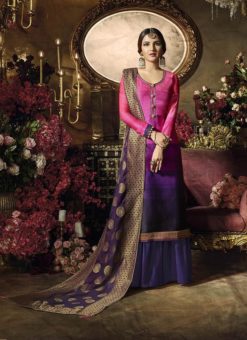 Saree Buzz Pink & Purple Colored Satin Georgette Sharara Style Suit