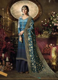 Saree Buzz Shaded Blue Colored Satin Georgette Sharara Style Suit