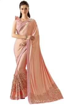 Amazing Pink Lycra And Net Printed Casual Wear Saree