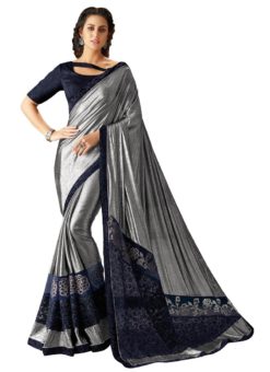 Beautiful Silver Lycra Trendy Saree