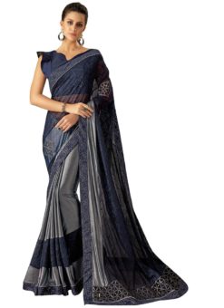 Lovely Blue Lycra Printed Casual Wear Saree