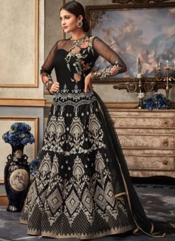 Exotic Black Fancy Net Floor Length Designer Anarkali Salwar Kameez