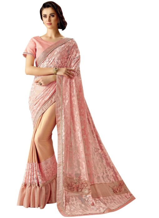 Exquisite Pink Lycra And Net Casual Wear Saree