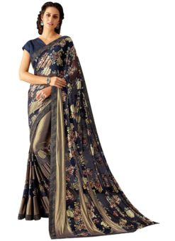 Immaculate Blue Lycra Printed Casual Wear Saree