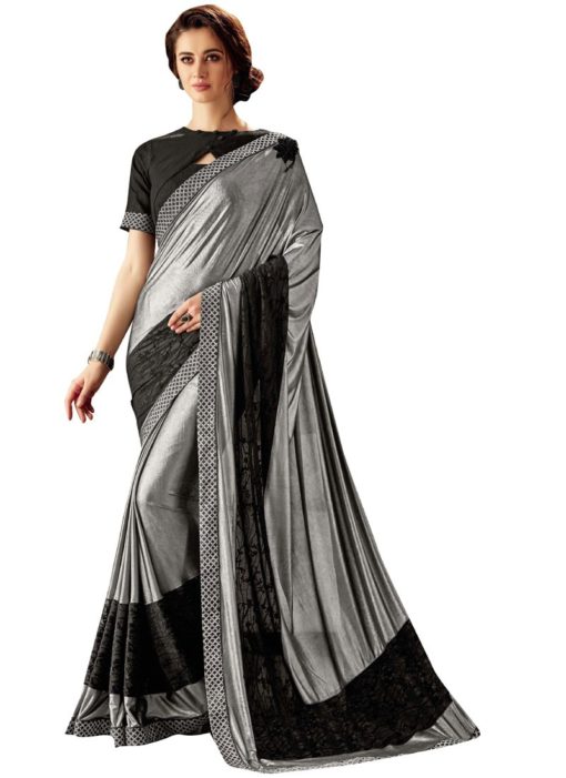 Delicious Black And Silver Lycra Fancy Trendy Saree