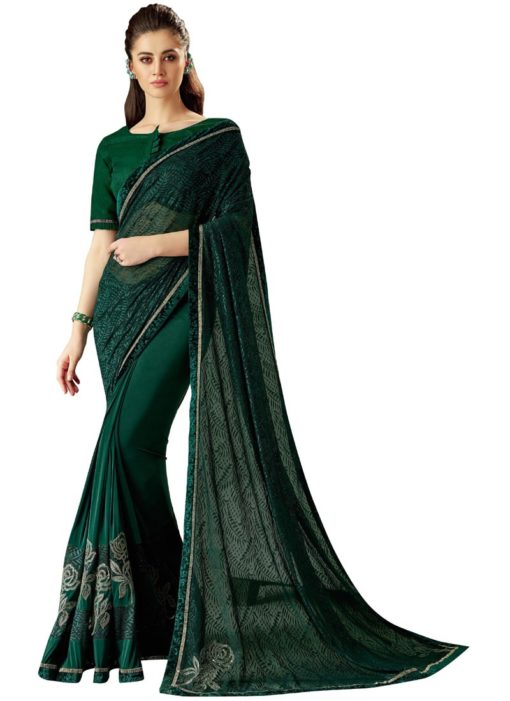 Elegant Green Lycra Printed Casual Wear Saree