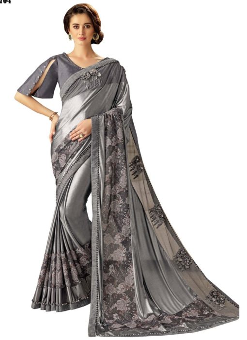 Charming Lycra Grey Trendy Saree