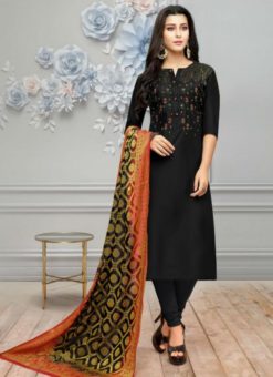 Black Silk Designer Party Wear Churidar Salwar Kameez