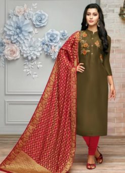 Green Silk Party Wear Designer Churidar Salwar Kameez
